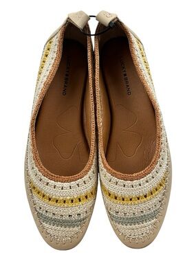 Lucky Brand Woven Ballet Flats Neutral Boho Striped Sz 9.5